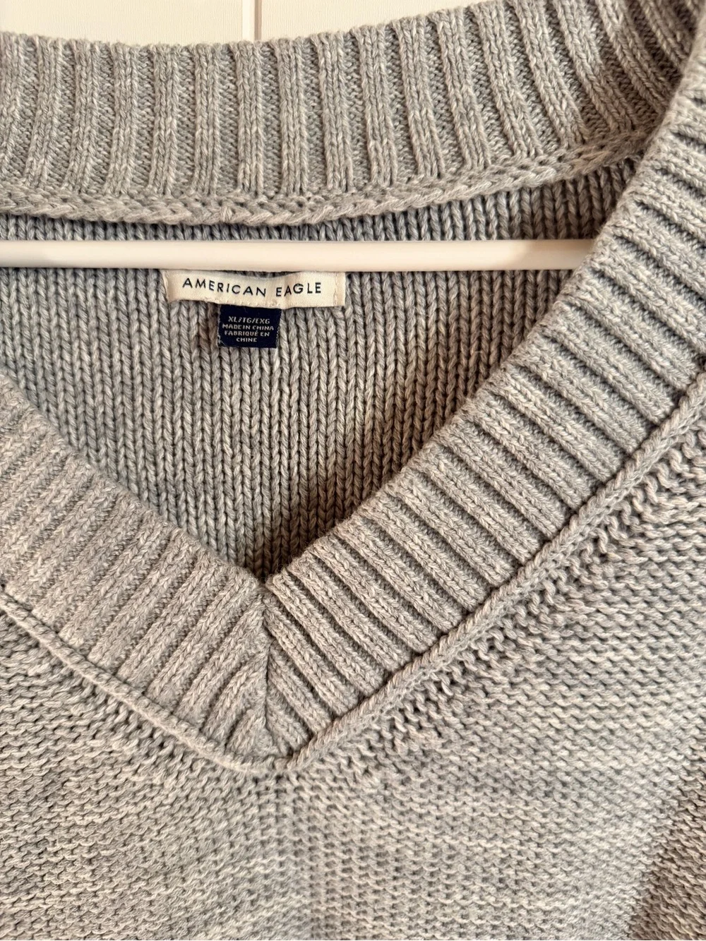American Eagle Gray Cotton V-Neck Oversized Knit Sweater XL - Picture 3 of 4